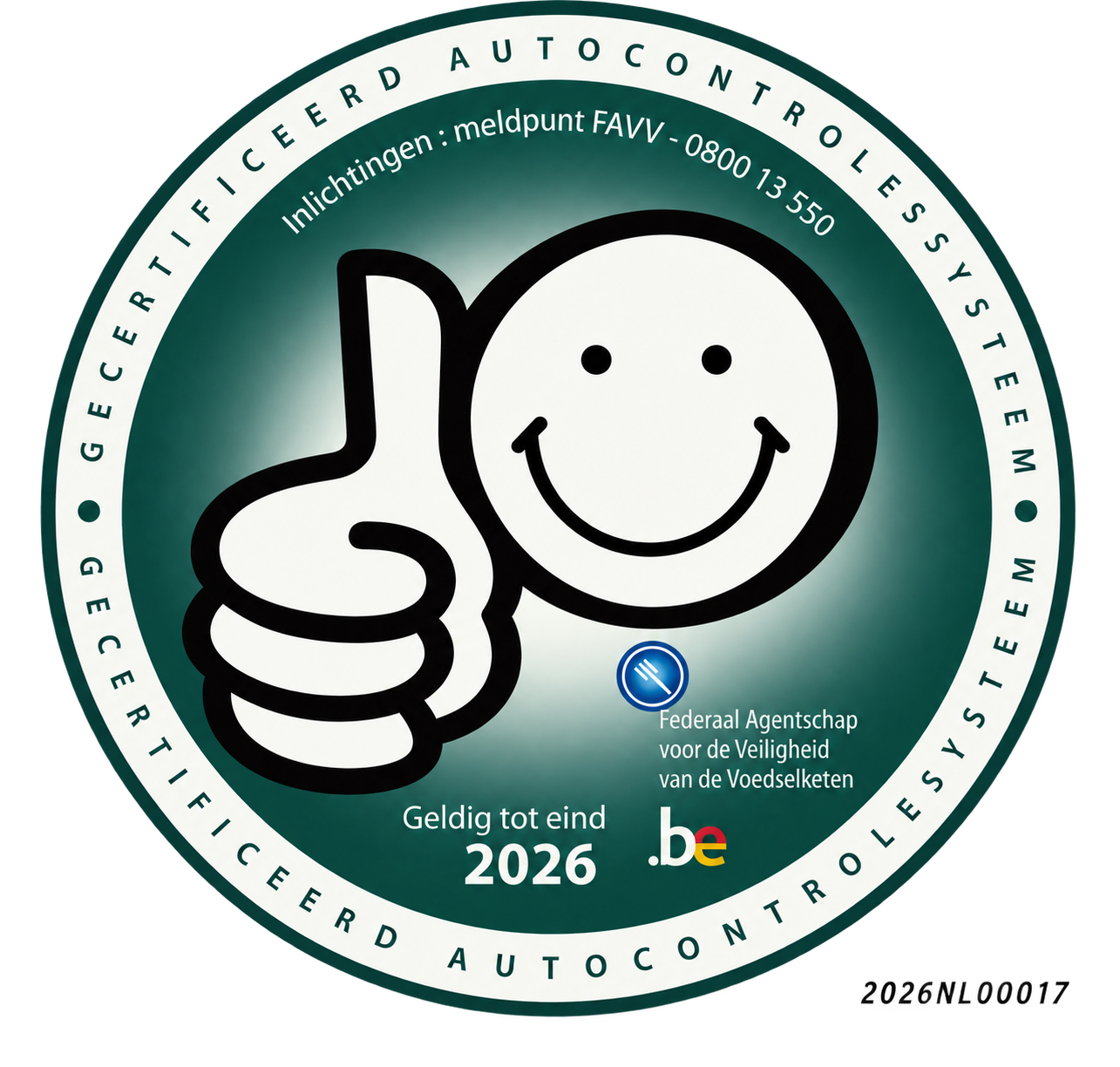 Smiley AFSCA — système d'autocontrôle certifié, valable jusque fin 2026